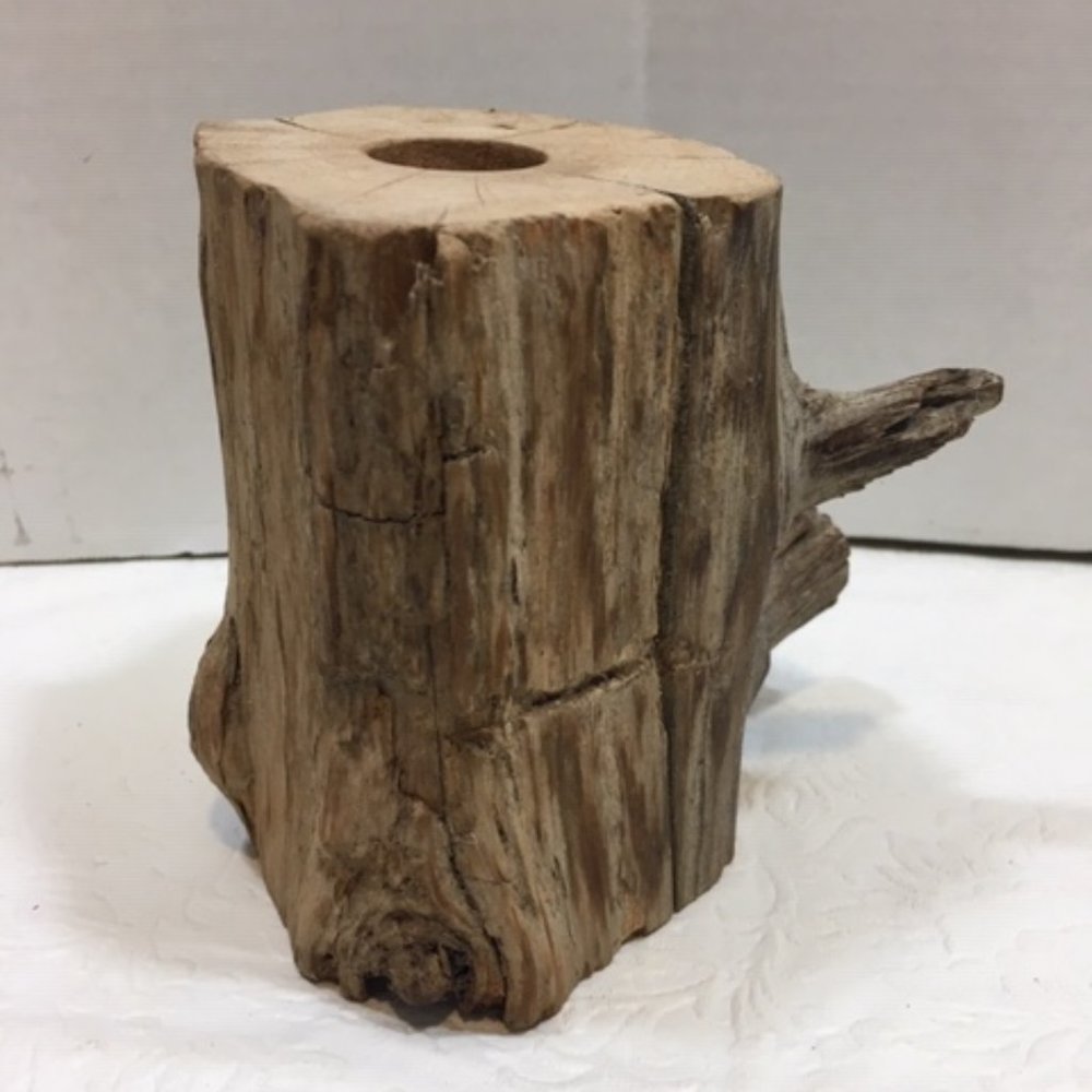 VTG Rustic Solid Wood Pine Block Single Candle Holder Hand Crafted 4.25"